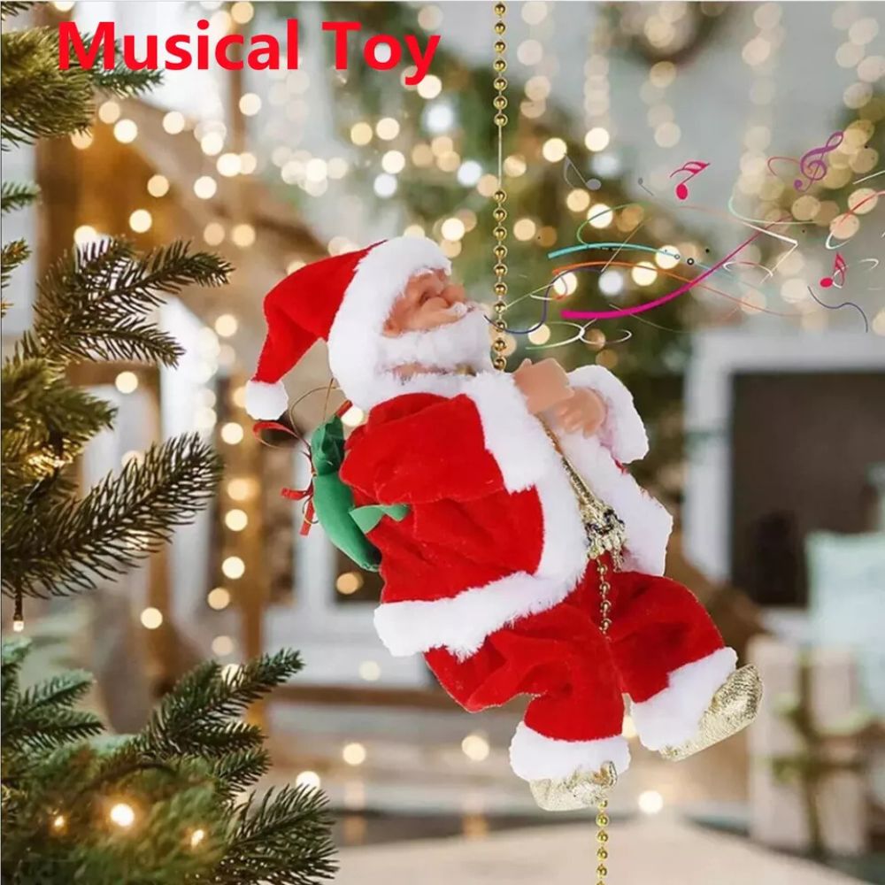 Electric Christmas Santa Claus Climbing Rope Decor Musical Toy Xmas Gift Party