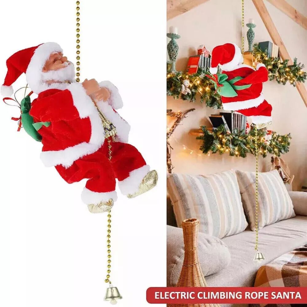 Electric Christmas Santa Claus Climbing Rope Decor Musical Toy Xmas Gift Party