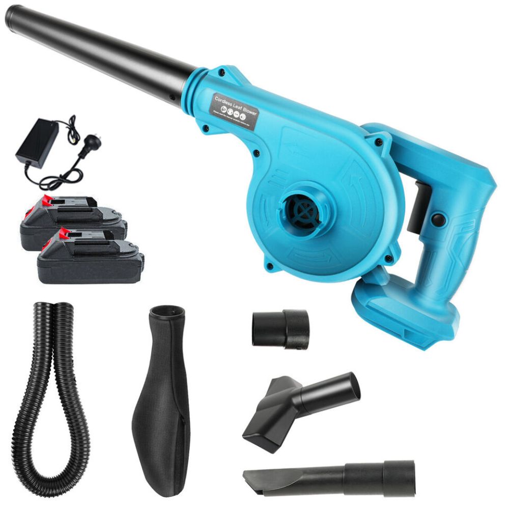 Electric Handheld Cordless Leaf Blower Dust Cleaner w/ Charger & Tube +2 Battery