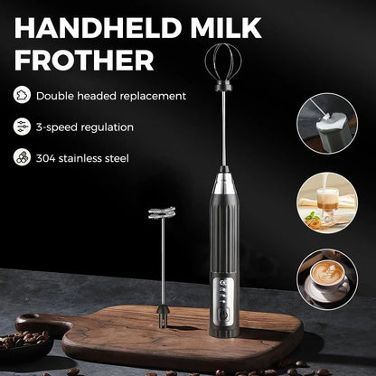 Electric Handheld Rechargeable Milk Frother Wand Egg Beater for Beverage Coffee
