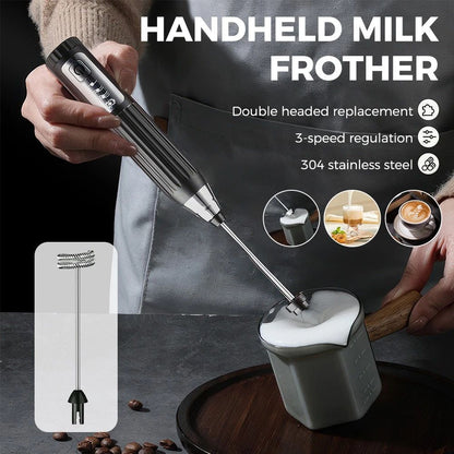 Electric Handheld Rechargeable Milk Frother Wand Egg Beater for Beverage Coffee
