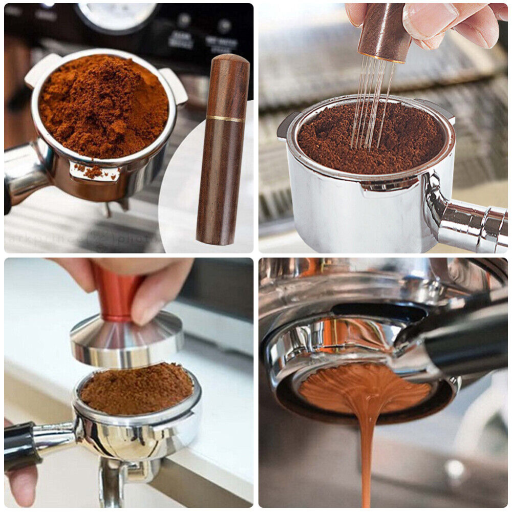 Espresso Coffee Stirrer WDT Tool Needle Distributor Tamper - Stainless Steel & Wood
