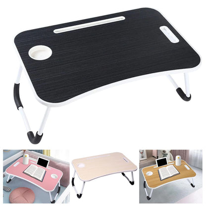 Foldable Laptop Bed Table Lap Standing Desk with Cup Slot for Indoor/Picnic Tray