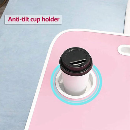 Foldable Laptop Bed Table Lap Standing Desk with Cup Slot for Indoor/Picnic Tray