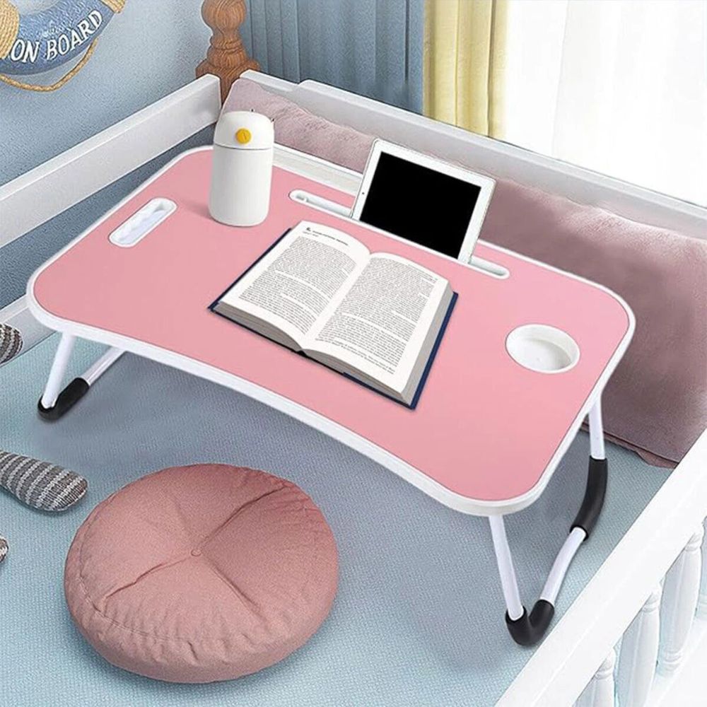 Foldable Laptop Bed Table Lap Standing Desk with Cup Slot for Indoor/Picnic Tray