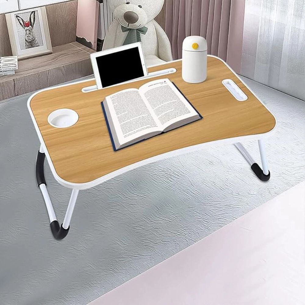 Foldable Laptop Bed Table Lap Standing Desk with Cup Slot for Indoor/Picnic Tray