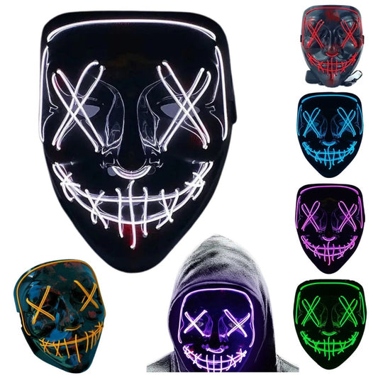 Glowing Halloween Mask LED Light Up Purge Light Costume Luminous EL Wire Scary
