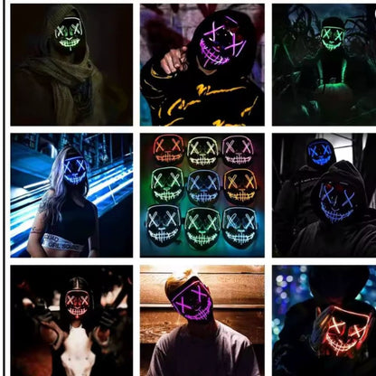 Glowing Halloween Mask LED Light Up Purge Light Costume Luminous EL Wire Scary