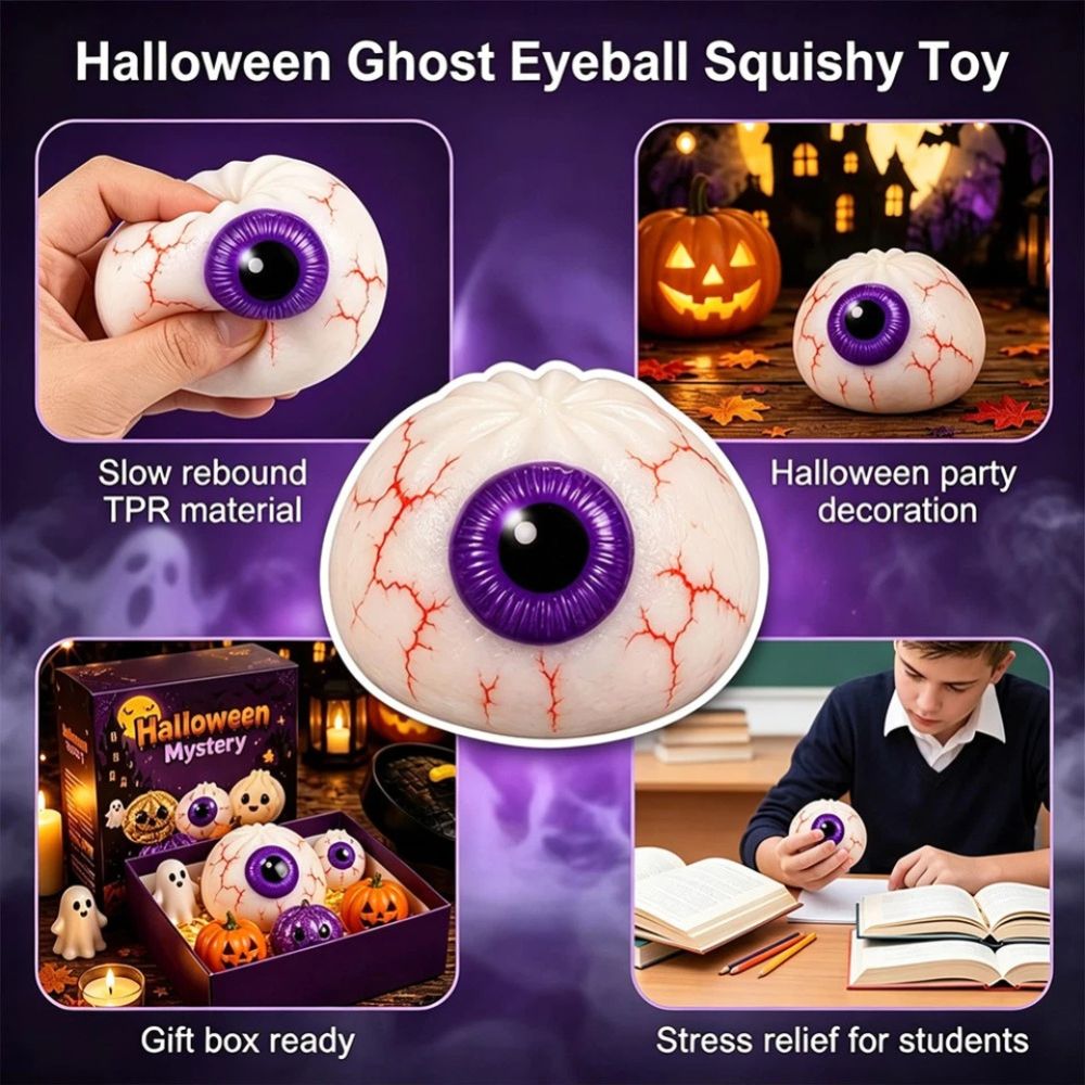 Halloween squishy toy held in hand for scale