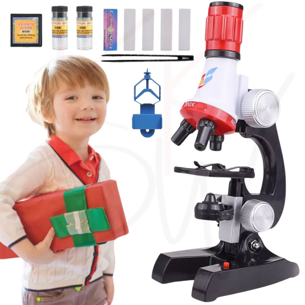 Kid Toy Microscope Science Kit 100X 400X 1200X Educational Lab Magnifi ...