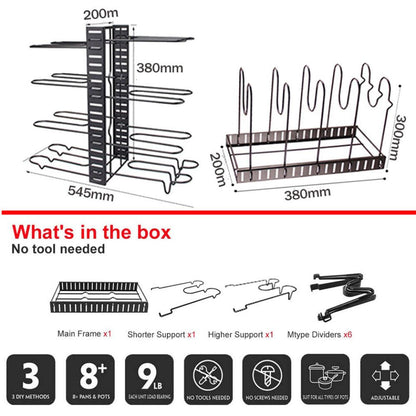 Kitchen Storage Rack Cookware Organiser Pot Lid Frying Pan Pantry Holder Shelves