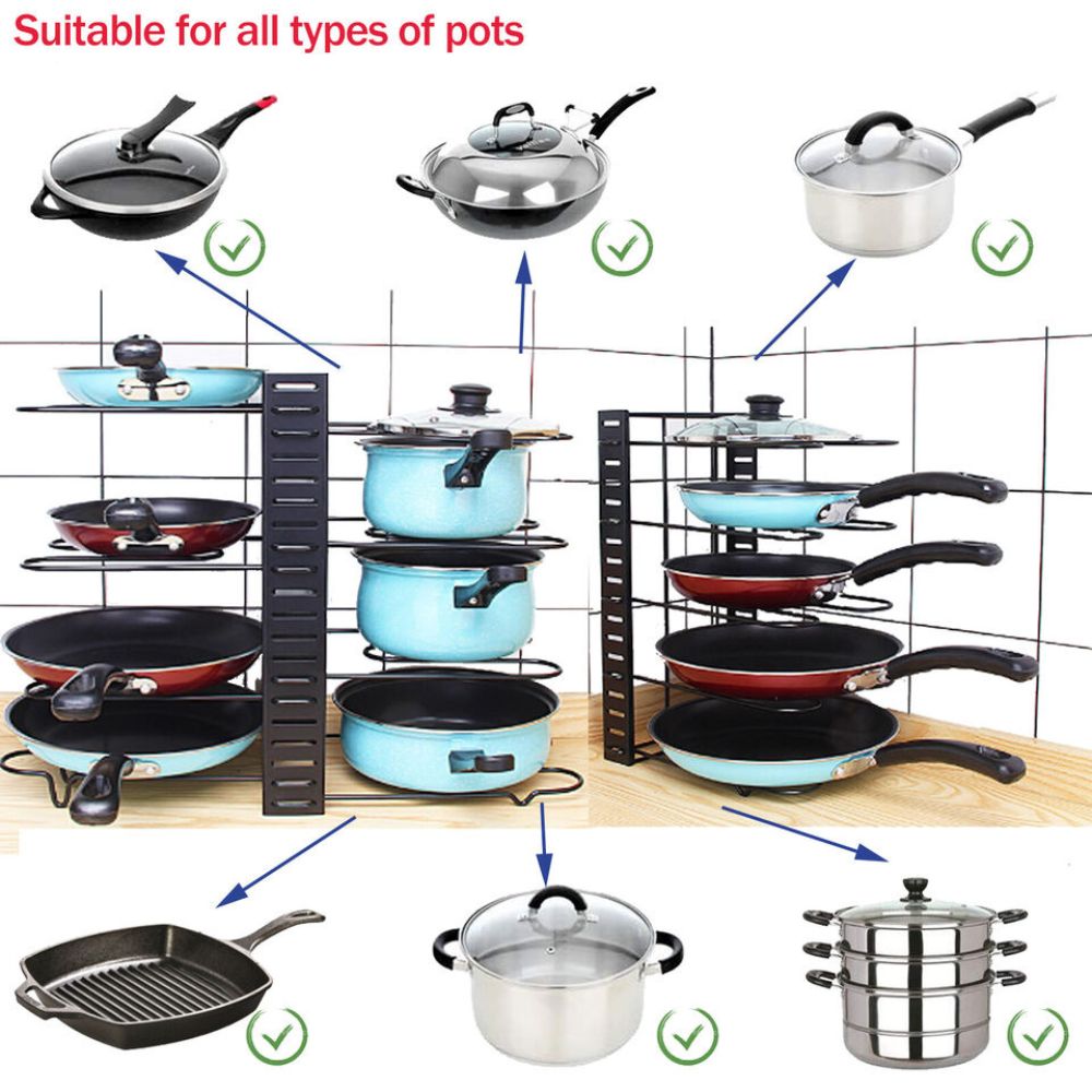 Kitchen Storage Rack Cookware Organiser Pot Lid Frying Pan Pantry Holder Shelves