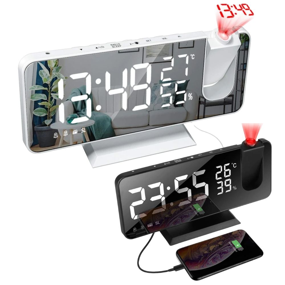 LED Digital Smart Alarm Clock Projection Time Projector Temperature LC ...