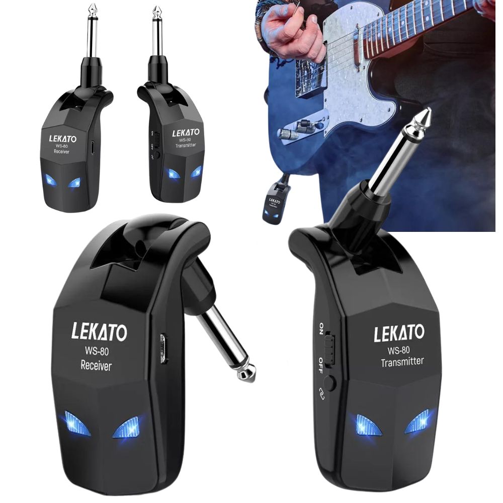 LEKATO Wireless Guitar Transmitter Receiver Audio System 2.4Ghz ISM 4 Channel