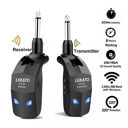 LEKATO Wireless Guitar Transmitter Receiver Audio System 2.4Ghz ISM 4 Channel