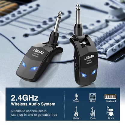 LEKATO Wireless Guitar Transmitter Receiver Audio System 2.4Ghz ISM 4 Channel