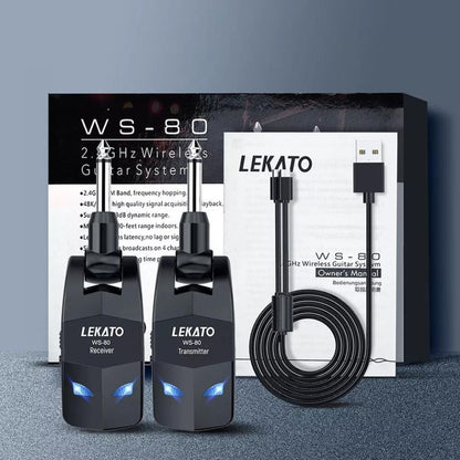 LEKATO Wireless Guitar Transmitter Receiver Audio System 2.4Ghz ISM 4 Channel