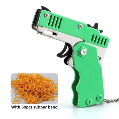 Mini Metal Folding Rubber Band Gun With Keychain & 60 Rubber Bands
