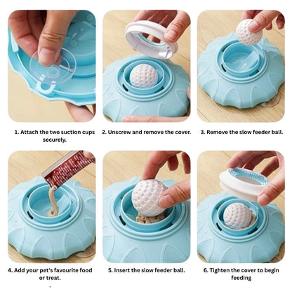 Pet Liquid Food Slow Feeder Licking Dispenser, Rolling Ball-in Lick Bowl Anti-Slip