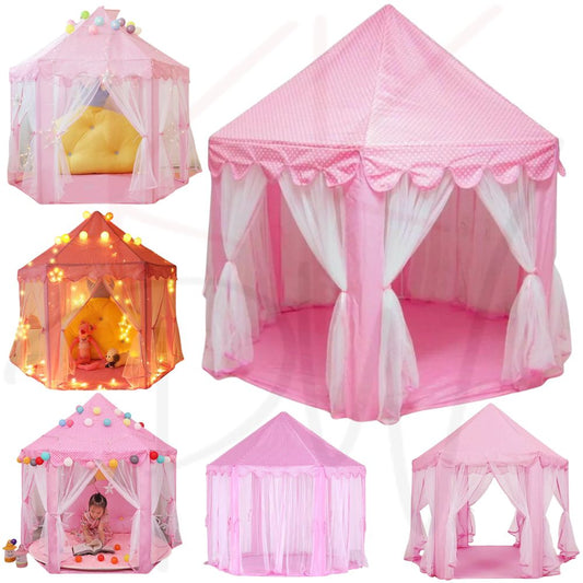 Pink Princess Castle Play Tent Kids Teepee Play House Outdoor Indoor