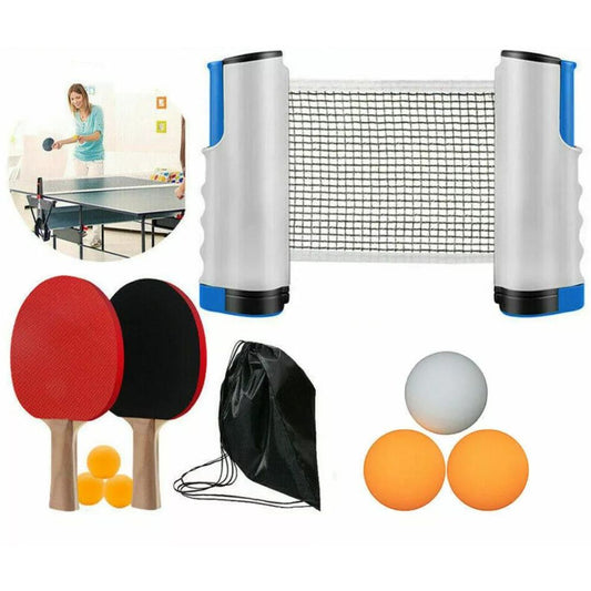 Portable Table Tennis Kit Ping Pong Set Instant Retractable Net Rack + 2 Bats + 6 Balls