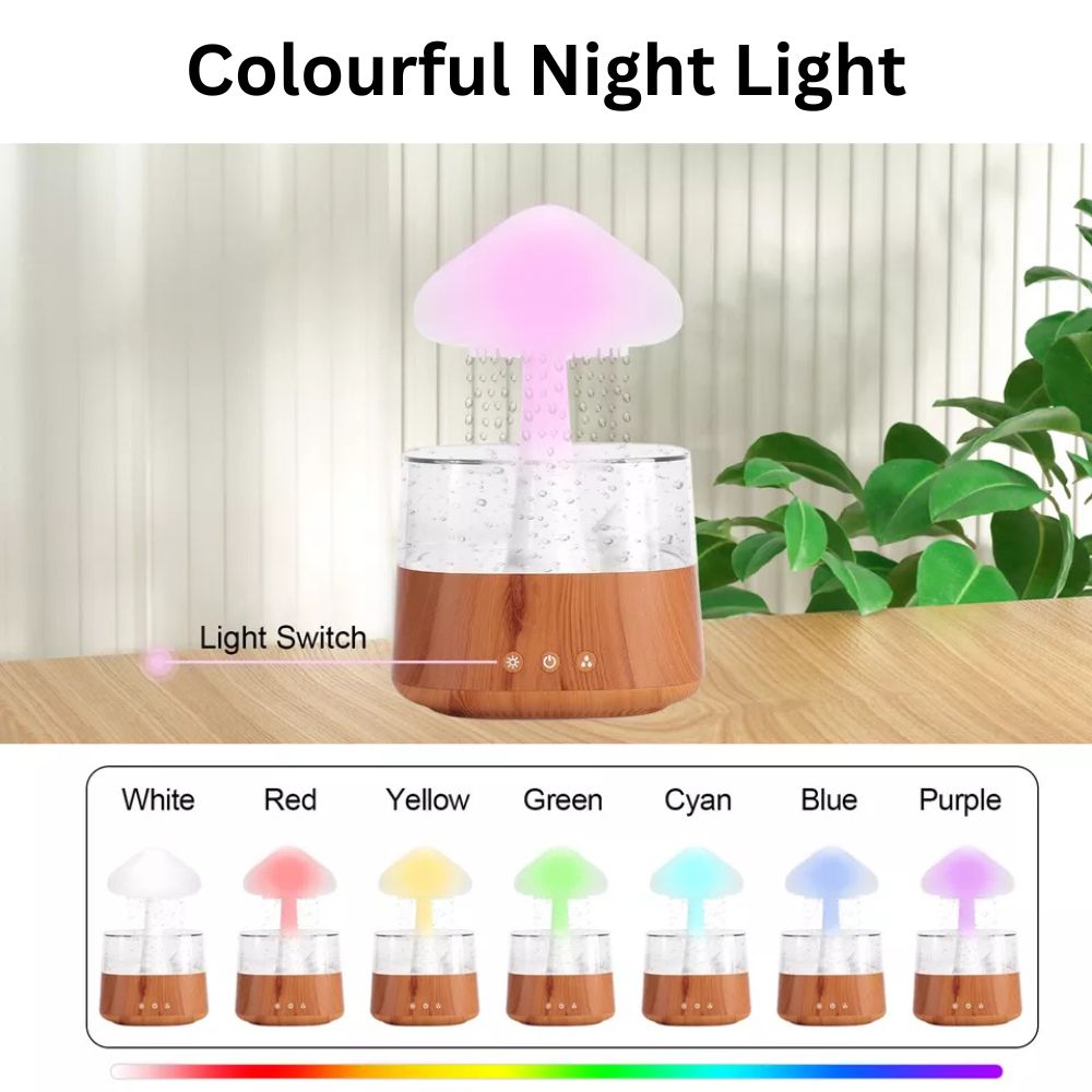 Rain Cloud Humidifier Desk Lamp Relaxing Aromatherapy USB Raindrop Sound Diffuser