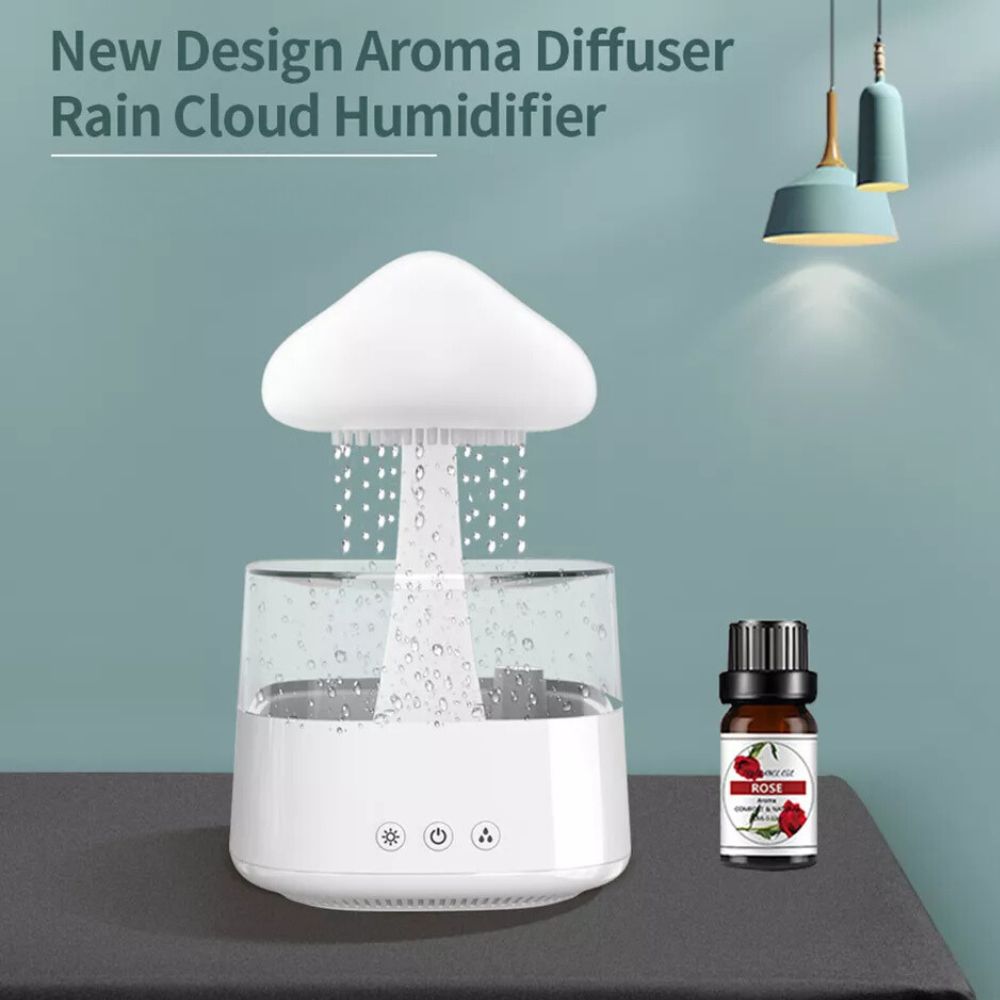 Rain Cloud Humidifier Desk Lamp Relaxing Aromatherapy USB Raindrop Sound Diffuser