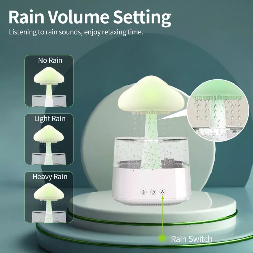 Rain Cloud Humidifier Desk Lamp Relaxing Aromatherapy USB Raindrop Sound Diffuser