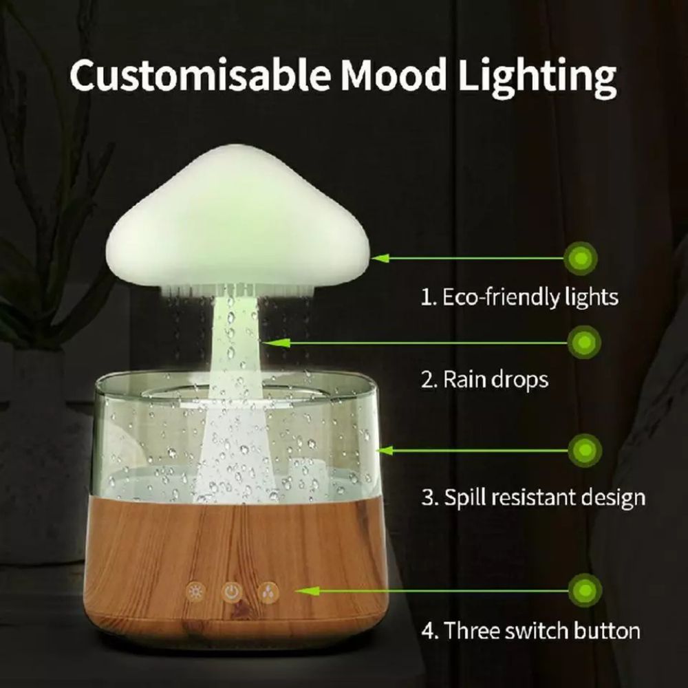 Rain Cloud Humidifier Desk Lamp Relaxing Aromatherapy USB Raindrop Sound Diffuser