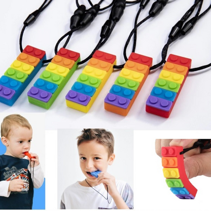 Rainbow Brick Sensory Chew Necklace For Biting, Teething, Autism, ADHD & Fidgeting