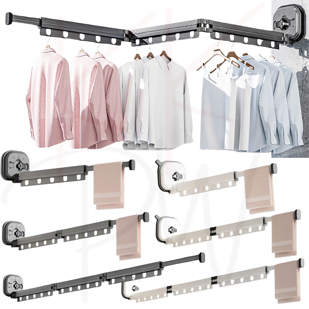 Retractable Folding Clothes Hanger Wall Mounted Cloth Drying Rack Space Saving