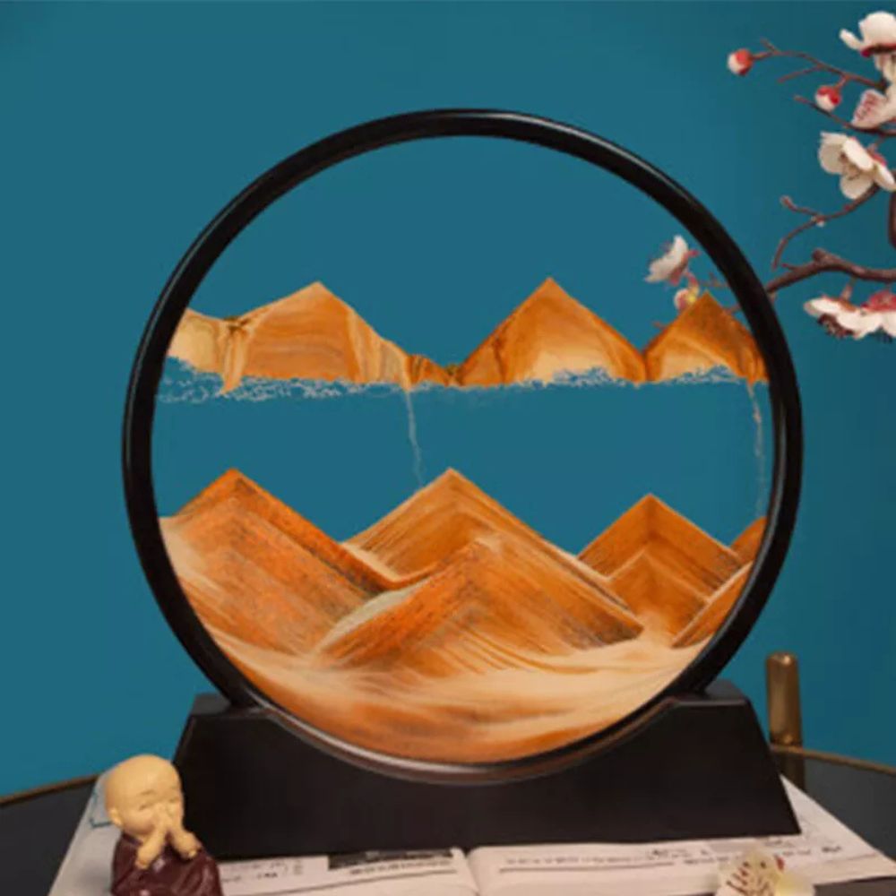 Round Glass Moving Sand Art Picture Quicksand Sea Sandscape 3D Deep Painting