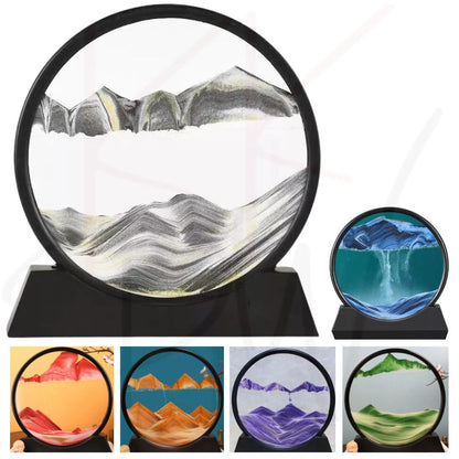 Round Glass Moving Sand Art Picture Quicksand Sea Sandscape 3D Deep Painting