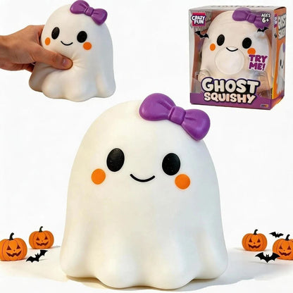 Halloween ghost squishy held in hand for scale