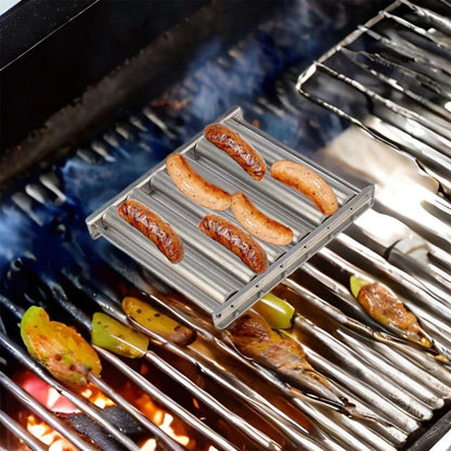 Stainless Steel Hot Dog Roller Sausage Roller Wood Handle BBQ Hot Dog Griller
