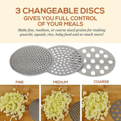 Stainless Steel Potato Ricer Fruit Manual Press Masher with 3 Discs Professional