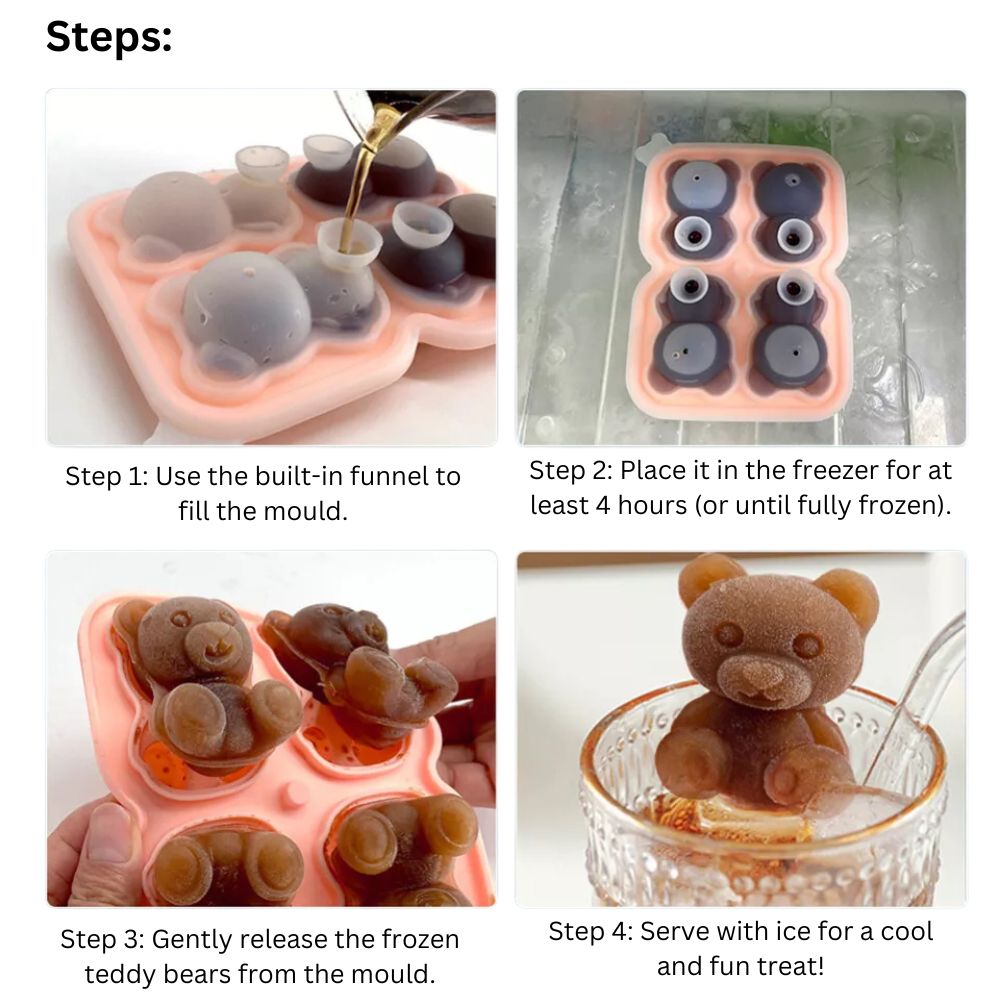 Teddy Bear Shape 3D Ice Cube Maker Silicone Moulds DIY Cake Chocolate Mould Tray