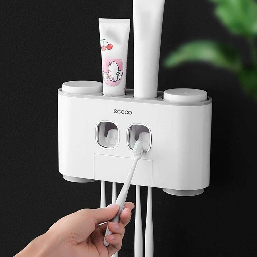 Toothbrush Holder Automatic Toothpaste Dispenser Set 5 Holder 4 Cups