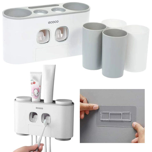 Toothbrush Holder Automatic Toothpaste Dispenser Set 5 Holder 4 Cups