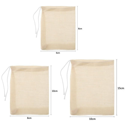 UP 50x Reusable Cotton Filter Bags 100% Cotton Muslin Spices Herbs Tea Soup Drawstring