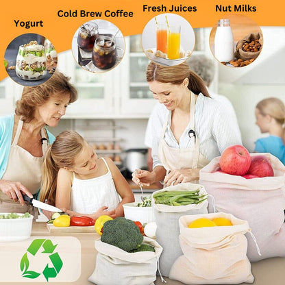 UP 50x Reusable Cotton Filter Bags 100% Cotton Muslin Spices Herbs Tea Soup Drawstring