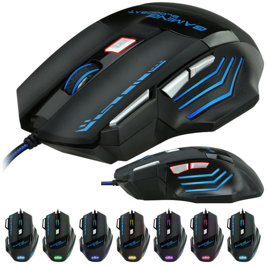 USB 5500DPI Gaming Mouse 7 Button LED Wired Optical Backlight Support Pro