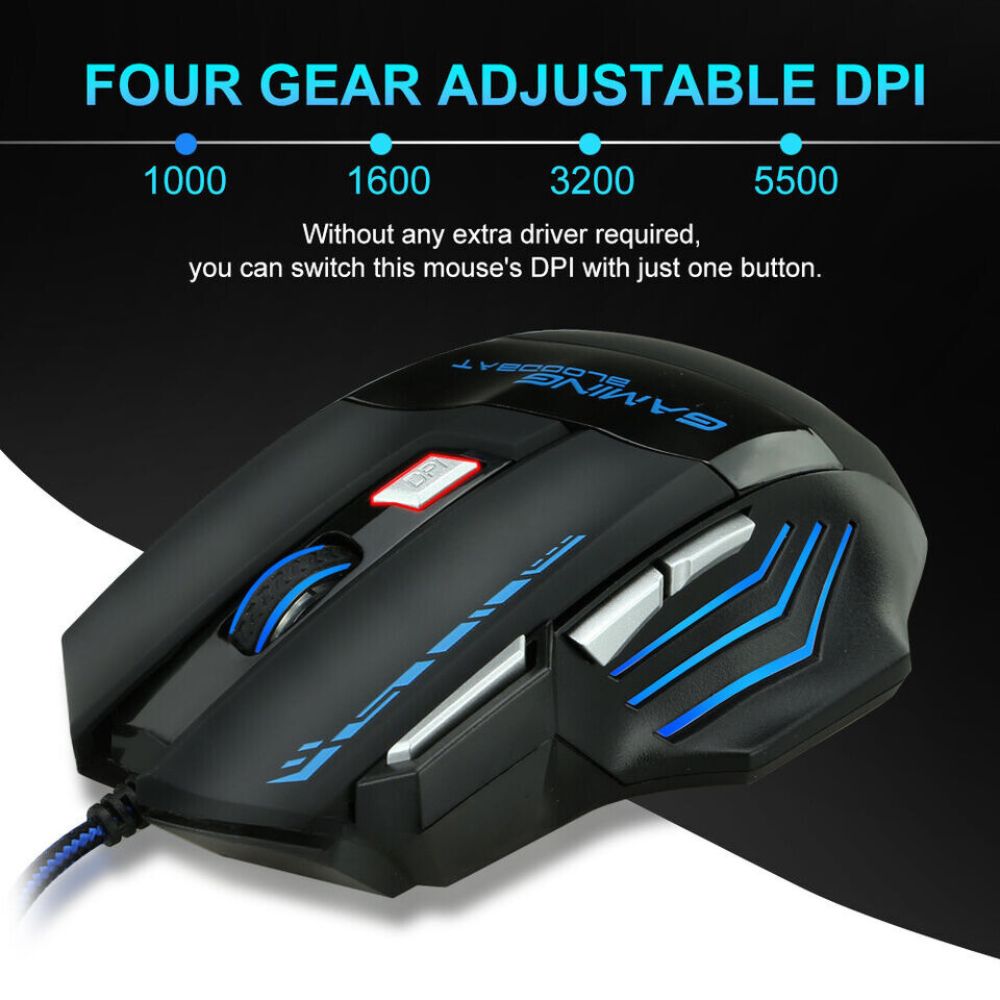 USB 5500DPI Gaming Mouse 7 Button LED Wired Optical Backlight Support Pro