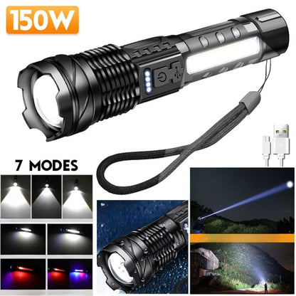 USB Rechargeable LED Flashlight Spotlight Torch Handheld Adventure Flashlight