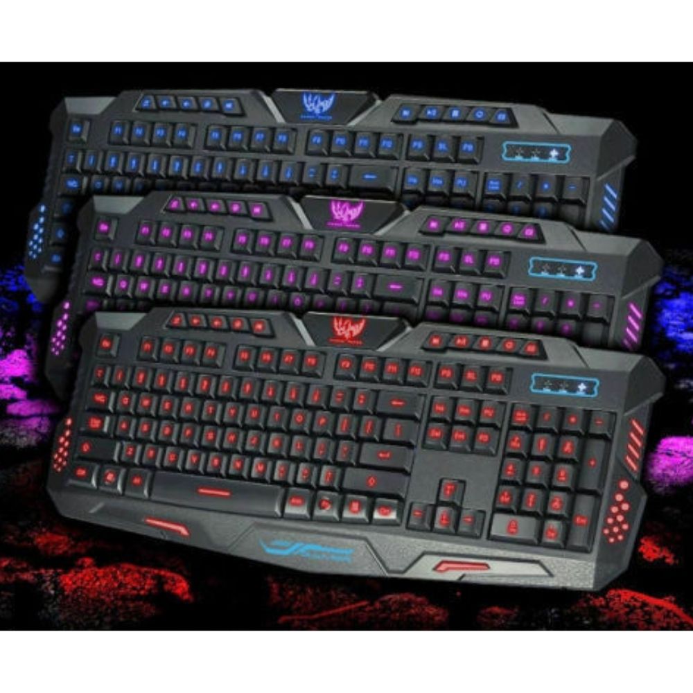 USB Wired Gaming Keyboard 3 Colour Illuminated Led Back-light Cool Ergonomic PC