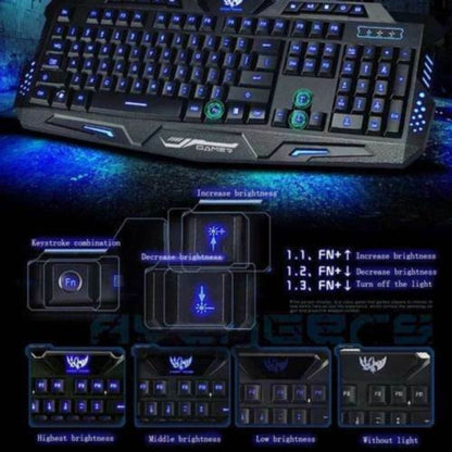 USB Wired Gaming Keyboard 3 Colour Illuminated Led Back-light Cool Ergonomic PC