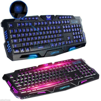 USB Wired Gaming Keyboard 3 Colour Illuminated Led Back-light Cool Ergonomic PC