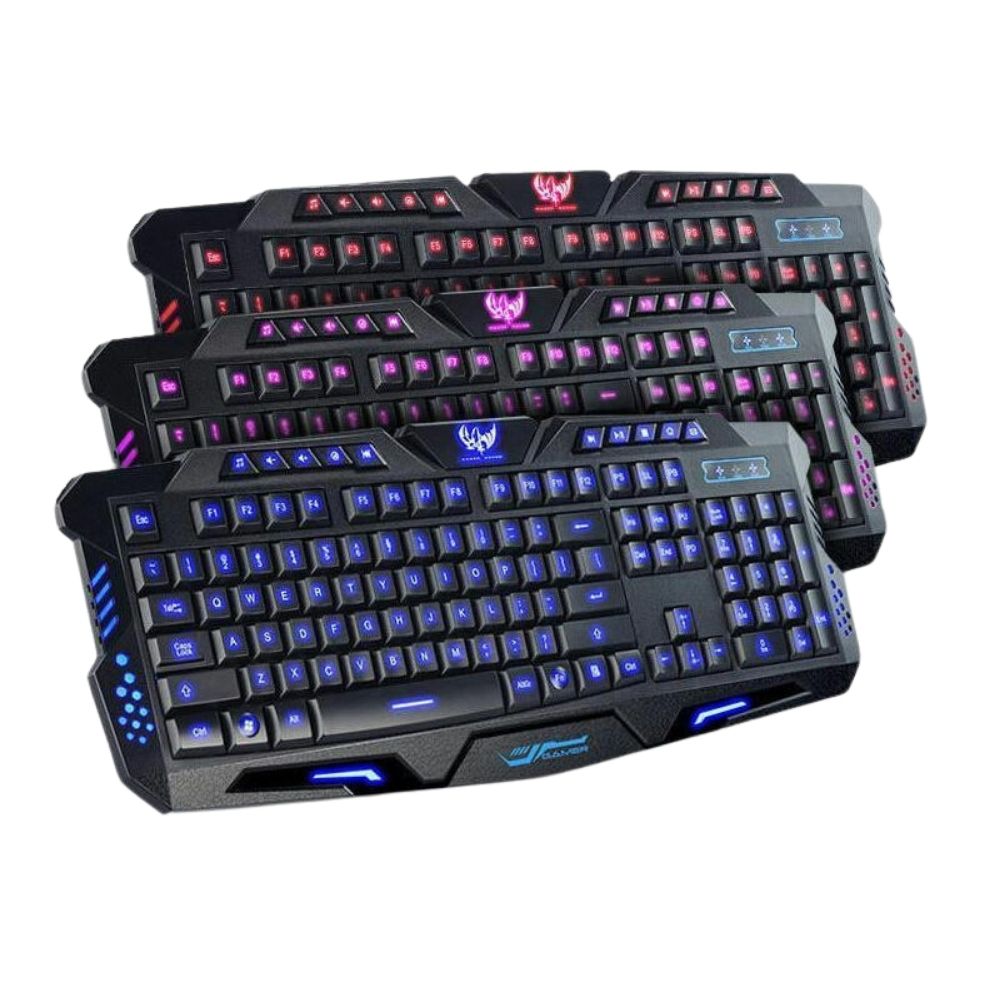 USB Wired Gaming Keyboard 3 Colour Illuminated Led Back-light Cool Ergonomic PC