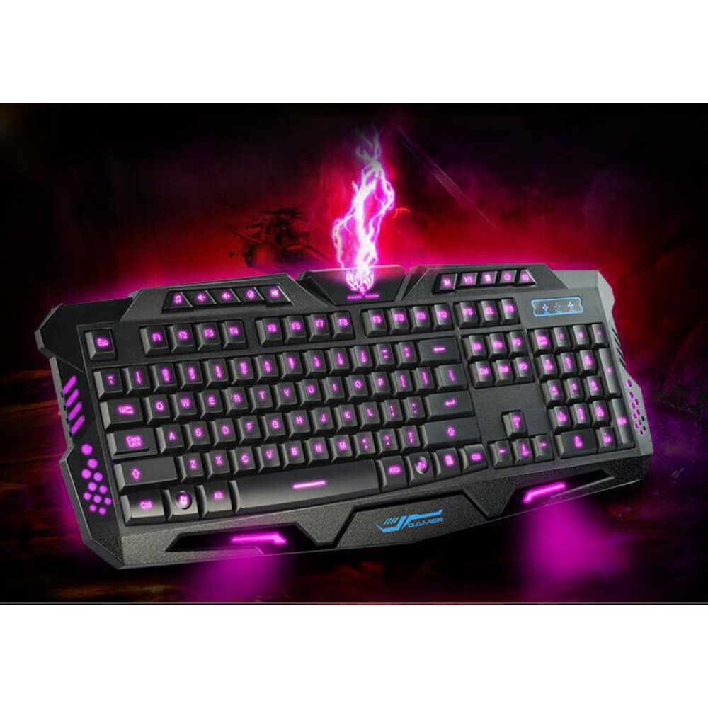 USB Wired Gaming Keyboard 3 Colour Illuminated Led Back-light Cool Ergonomic PC