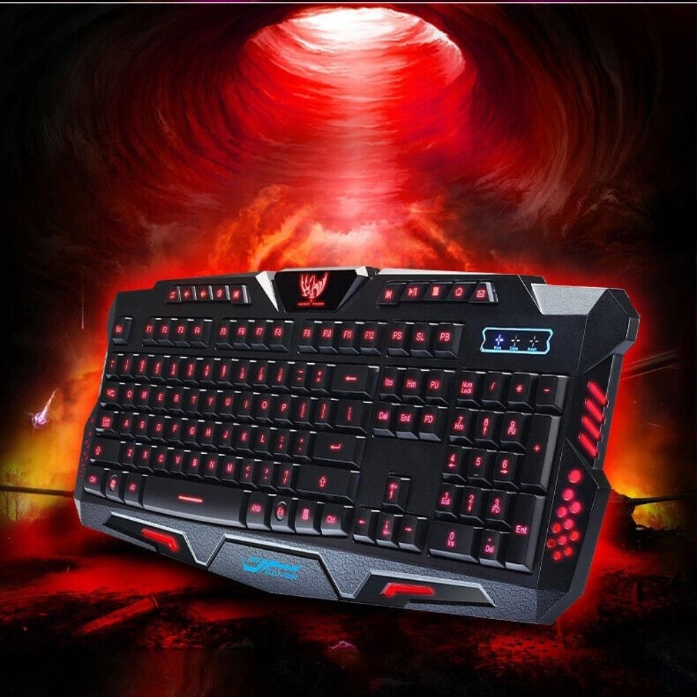 USB Wired Gaming Keyboard 3 Colour Illuminated Led Back-light Cool Ergonomic PC